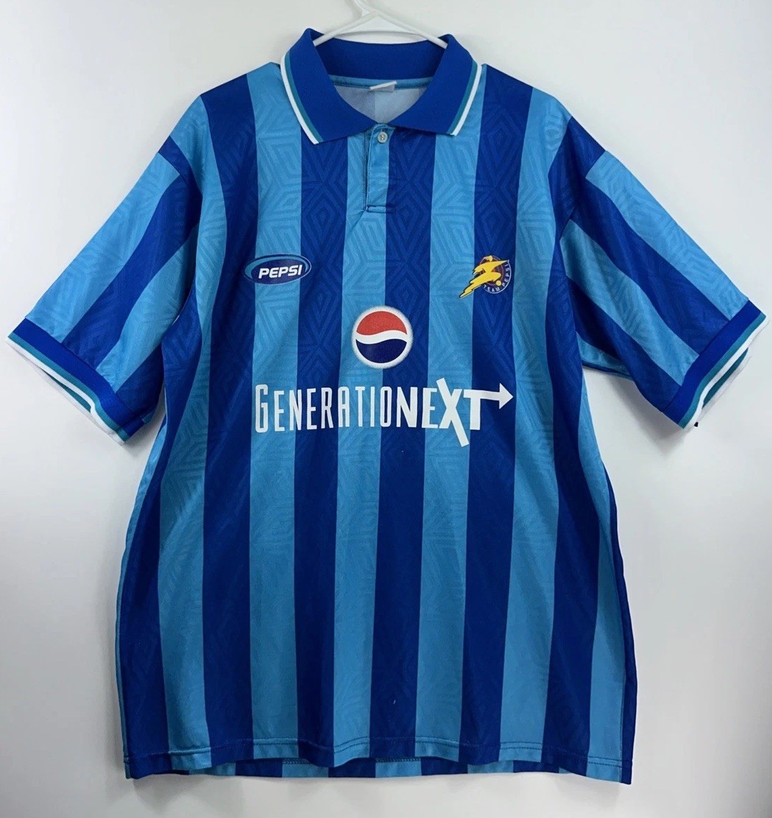 Vintage Pepsi Generation Next Men’s XL 1990s Blue Soccer Polo S/S Shirt
