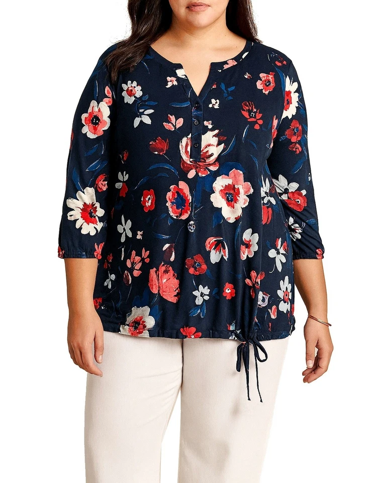 Damen Shirt Bluse Schlupfbluse Tunika Blumendruck 3/4 Arm  44/46 48/50 52/54 D2 - Bild 1 von 1
