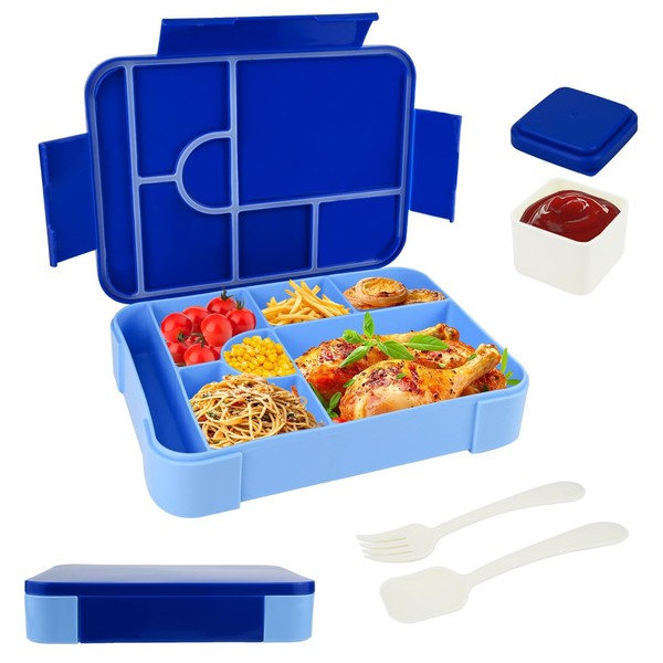 Brotdose Kinder Bento Box BPA Frei Mikrowellengeeignet Lunchbox 1330ML Blau-image