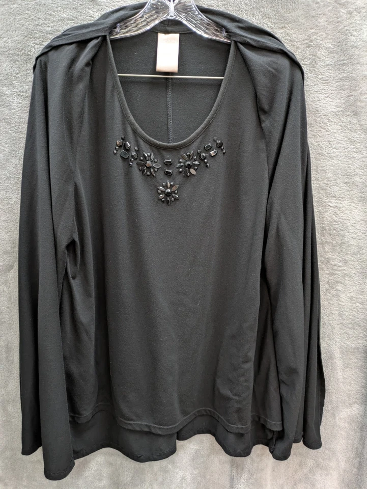 Top para mujer en capas 1X negro incorporado en capas adornado con cuentas informal clásico Foto 3 de 4