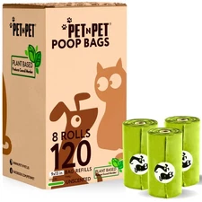 Pet N Pet 120 Plant-Based Dog Poop Bags, Thick Leak-Proof, Eco-Friendly Rolls