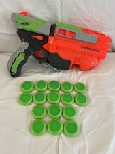NERF Vortex VIGILON Disc Blaster Dart Gun Orange Green Includes 16 Discs