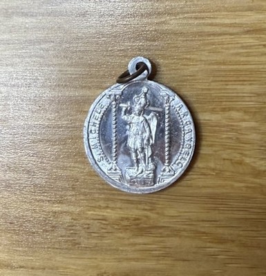 Vintage Catholic Archangel St Michel, St Michael Silver Tone Medal Michele Mary