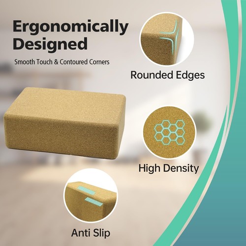 2 Yoga Blocks With Strap Natural Cork 9"X6"X3" Non-Slip&Anti-Tilt For Yoga Eq... - Picture 3 of 7