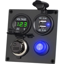 Motorcycle Power Outlet RV 2.1A&2.1A Gauge Voltmeter Charger for SUV Marine