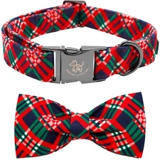 Dog Collar, Christmas Dog Collar Red Plaid Holiday Pet Collar Dog Bow Collar ...
