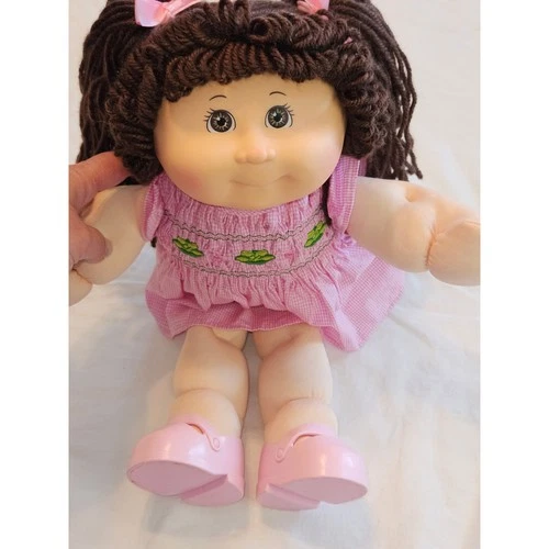 Vintage Cabbage Patch Kid Doll Brown Hair Pink Gingham Dress 2015 OAA