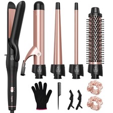 5 in 1 Curling Iron with Thermal Brush and 4 Interchangeable Ceramic Barrels ...