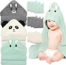 Sublaga 12 PCS Baby Towels 3 Hooded 9 Washcloths Ultra Absorbent Newborn Infant