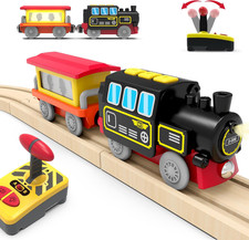 Motorized Train for Wooden Track, Remote Control Train with Magnetic Connection,
