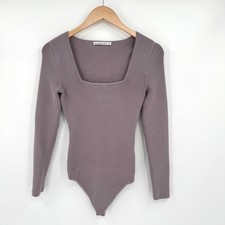 Abercrombie Fitch Womens Small Lilac Ribbed Square Neck Long Sleeve Bodysuit