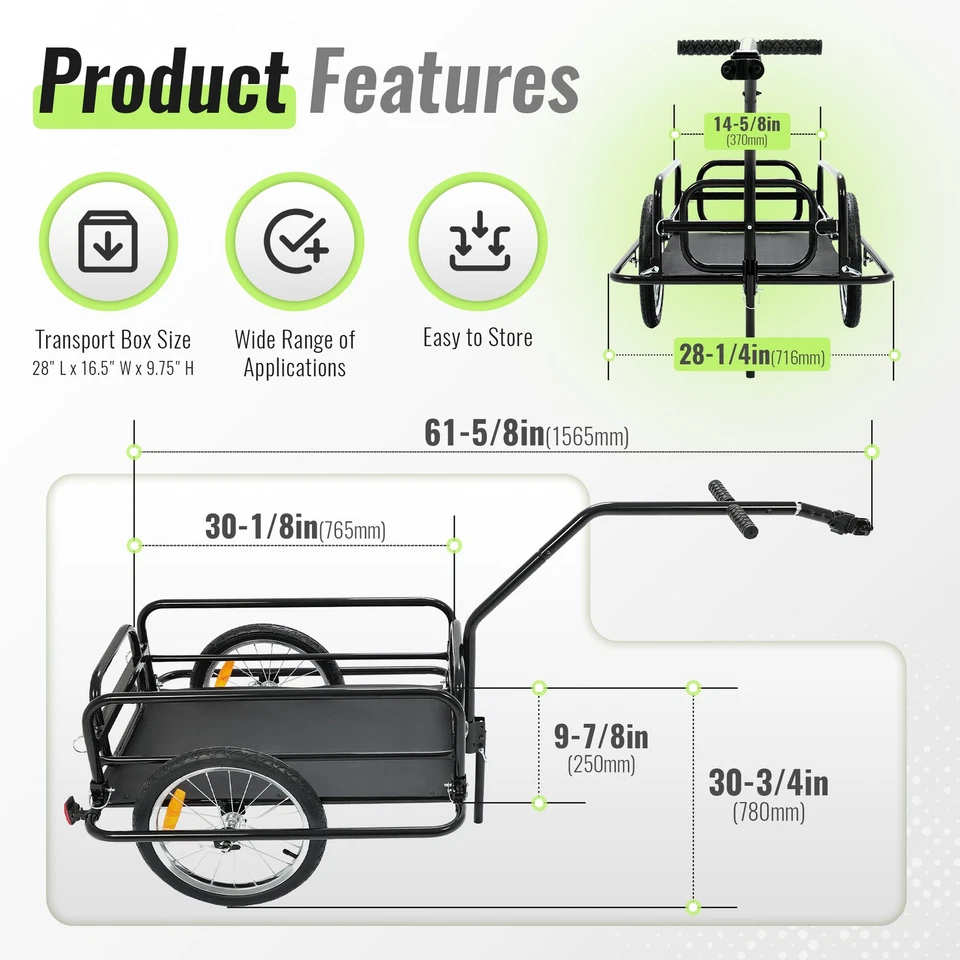 180LBS Universal Black Steel Frame Foldable Bicycle Cargo Trailer with Hitch - Image 4 of 4