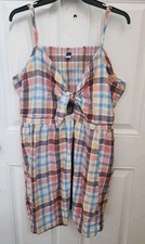 OLD NAVY Multicolor Plaid Front Cutout Adj Strap Smocked Linen Sundress Dress 4X