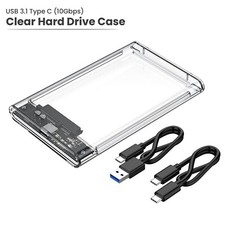 USB 3.1 SATA External Hard Drive Case 2.5 Inch Enclosure Caddy HDD SSD Clear
