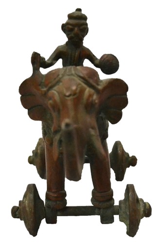 Copper Elephant Figurine Indian Antique Hand Crafted Engraved Riders on Wheels - Picture 7 of 12