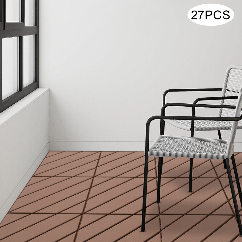 27 PACK Plastic Interlocking Deck Tiles Outdoor Patio Flooring Coffee