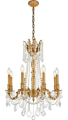 Chandelier 8 Light Fixture French Gold Foyer Dining Room Lighting Crystal 30''