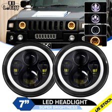 2pcs For Hummer H2 2003-2009 7 Inch Round Led Headlights Hilo Beam Halo Dot