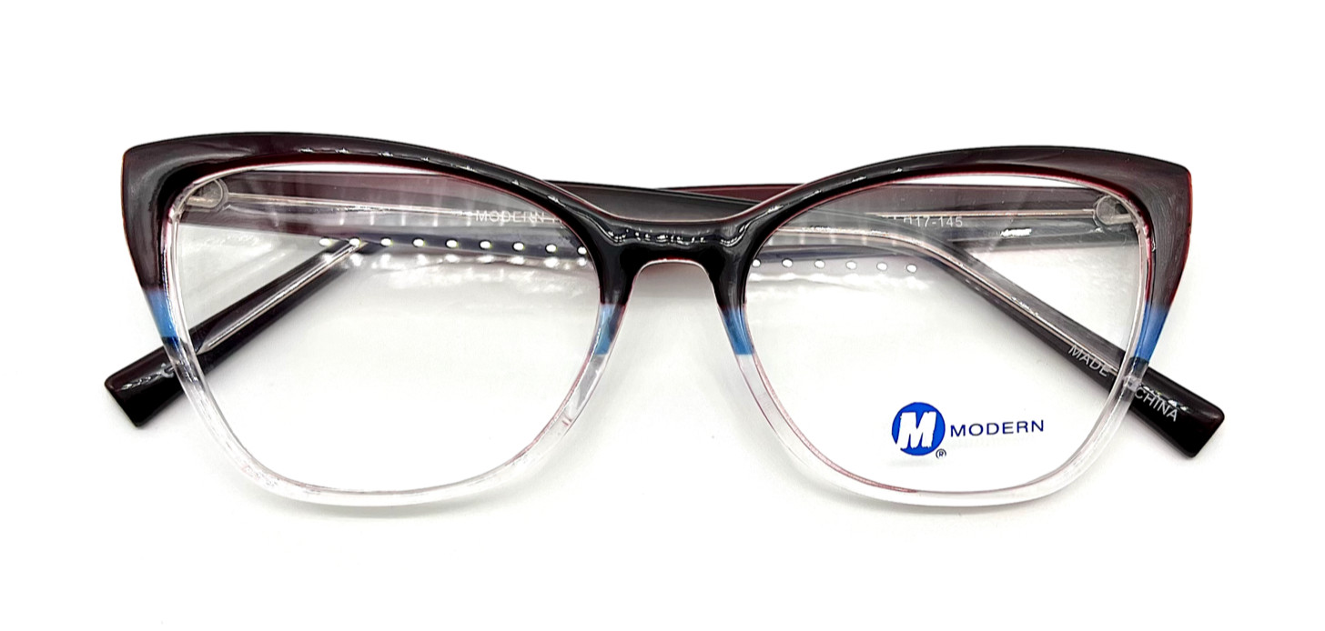 NEW MODERN OPTICAL ARTSY BURGUNDY BLUE CRYSTAL AUTHENTIC EYEGLASSES 54-17-145