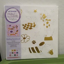 Dashing Dachshund Dogs Paint by Numbers Foil Reflections Canvas 10"x10" NEW