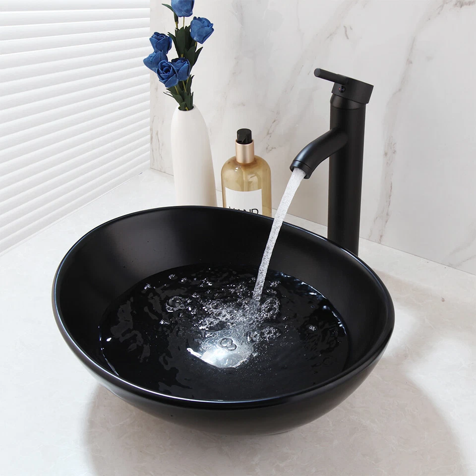 Lavabo da bagno nero USA lavabo ceramica con scarico miscelatore ottone rubinetto lavabo - Immagine 3 di 4