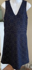 Michael Kors Verania Lurex Medallion Jacquard Navy Gold Dress Womens Medium