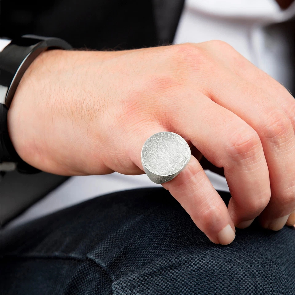 Men's Ring 925 Sterling Silver Signet Style Matte and Polished Finish - Image 2 of 4