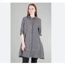 Tulip Oversized "Evelyn" Shirt Dress Womens Size S Tunic A-Line Gray Stripe