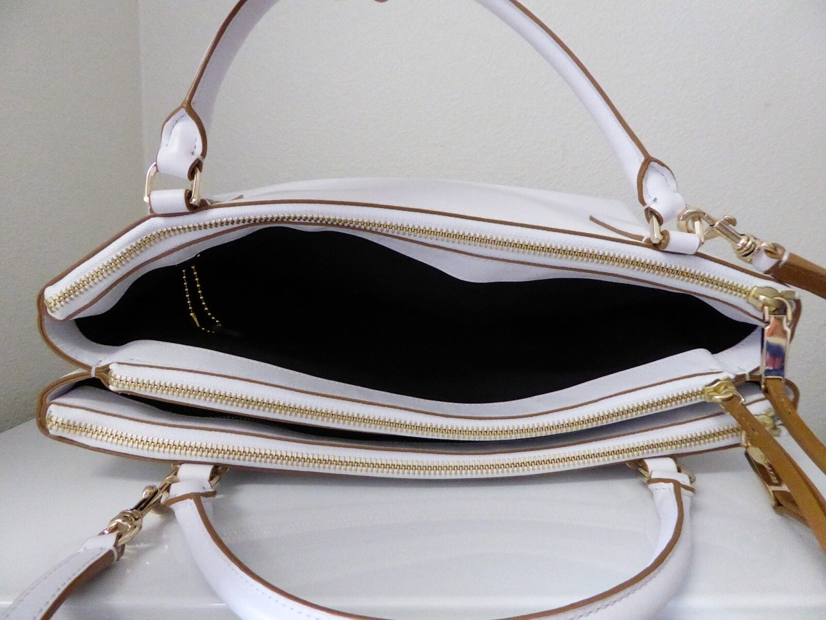 New Coach Borough White Smooth Leather Edge Paint Handbag Satchel