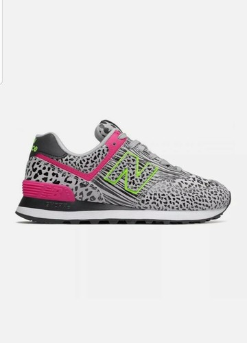 New Balance WL574ANA Animal Print Neon Green/Pink - Women's Size 6.5 | eBay