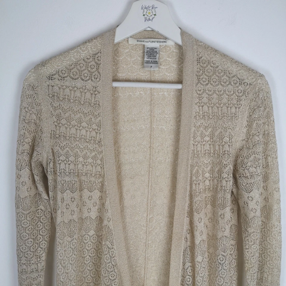 Diane Von Furstenberg Cardigan Gold Petite Size P DVF Metallic Wrap Charlene - Image 2 of 4