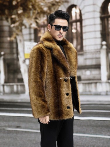Herren Faux Fuchs Nerz Pelz Jacke Gold Nerz Samt Winter Pelz Mantel Kurz Parka - Bild 23 von 25