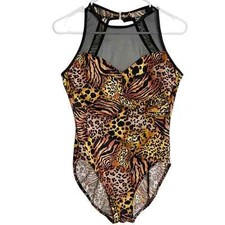 Vintage Mainstream animal print and mesh one piece swim suit size MED keyhole