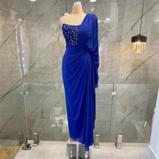 Evening Dress Sheath/Column Gowns One Shoulder Side Slit Crystal Prom Dresses