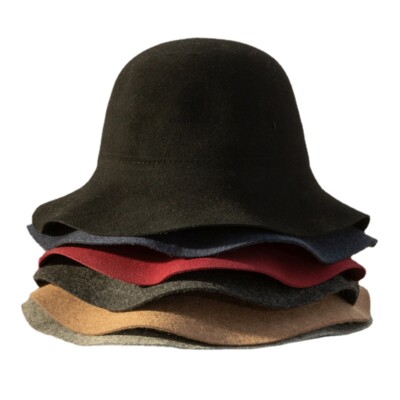 Vintage Lady Wool Blend Hat Felt Bucket Bowler Hat Wide Brim  display picture 1
