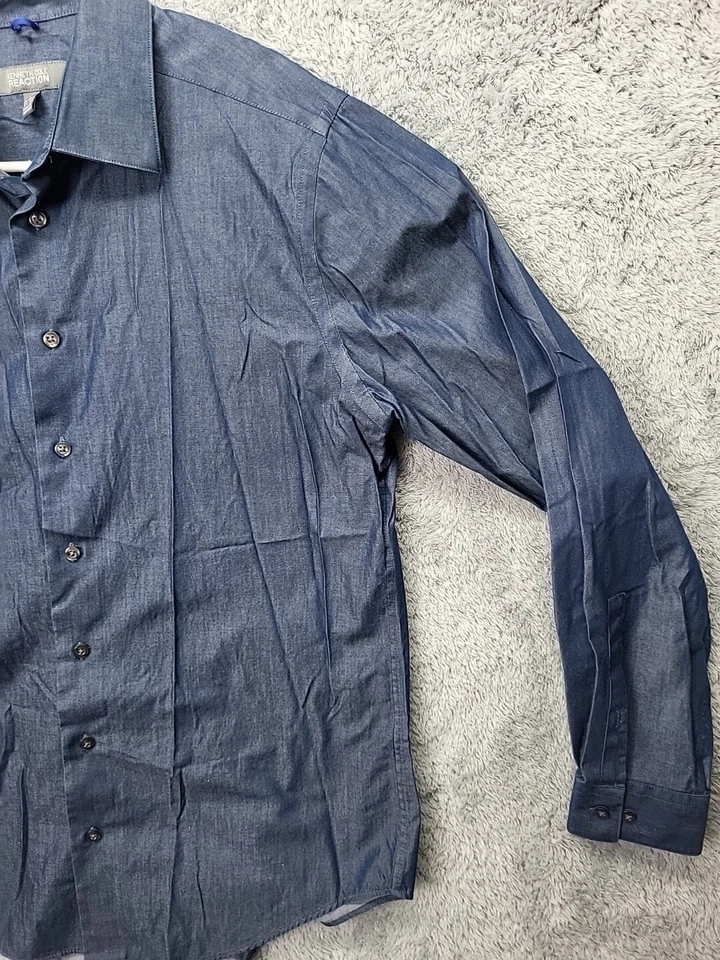 Camisa de vestir Kenneth Cole Reaction ajustada Techni-Cole cuello flexible lisa azul L Foto 3 de 4
