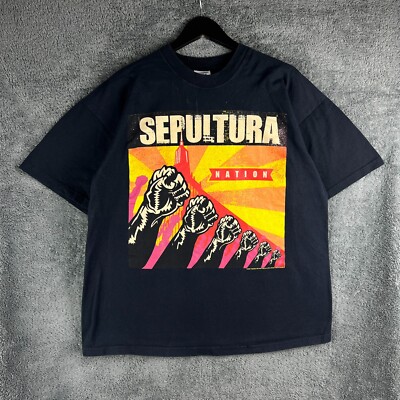 Vintage Sepultura Nation T-Shirt 2001 Blue Grape Rock Band Herren XL Screen Stars