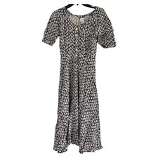 STYLEWORKS Women’s Black w/White Hibiscus Flowers 100% Rayon Dress (X-SMALL)