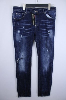 DSQUARED2 Blue Denim Cotton Whiskered 5 Pocket Design Skinny Leg Jeans Size 50