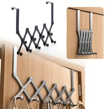 Retractable Over The Door Hook Rack - 6-Hook Expandable Hanger-Space-Saving