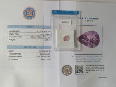 Natürlicher Kunzit 3,11 Karat zertifiziert ist verpackt (IGE)