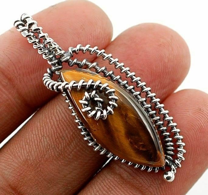 Natural Tiger Eye Africa 925 Solid Sterling Silver Pendant @5-2