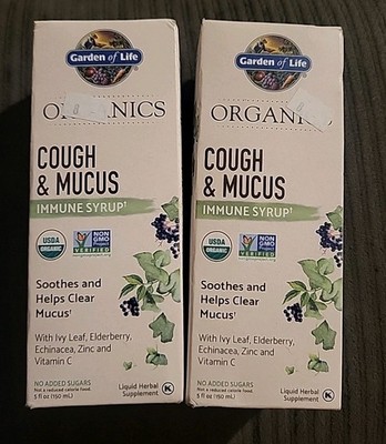 (2) Garden Of Life Organics Cough & Mucus Immune Syrup 5oz ~EXP: 1/27