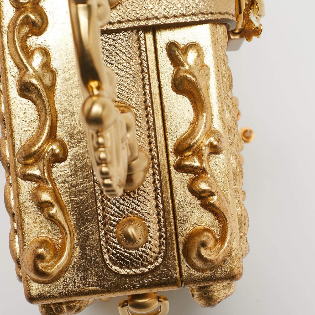 Dolce Gabbana GoldBeige Wood and Velvet Mirror Box Regine Top
