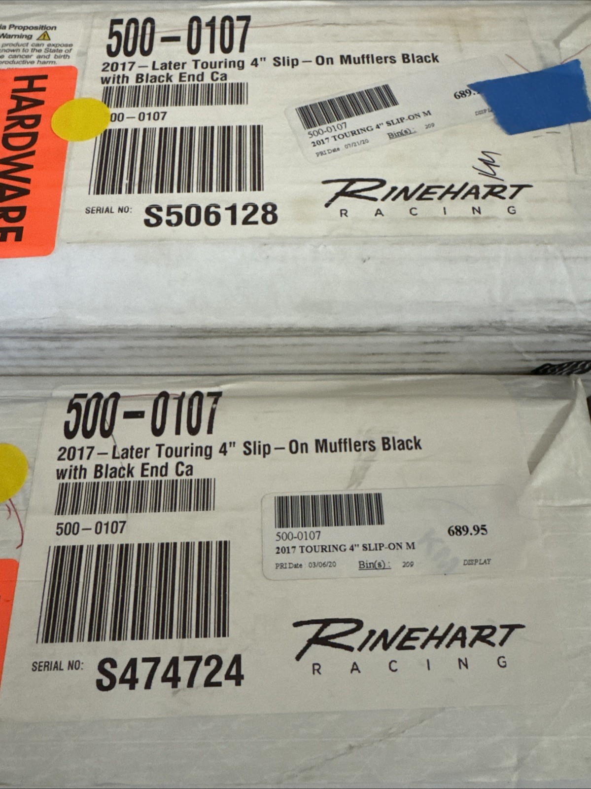 Rinehart  Black 4" Slip-on Mufflers Black End Caps Harley M8 Touring 17-24