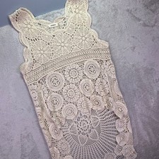 Adora Women Crochet Vest M/L Cream High Low Floral Medallion Boho GET2133A