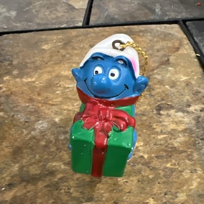 1981 Peyo Smurf Christmas Gift Holiday Decoration Vtg Tree Ornament PVC Figurine