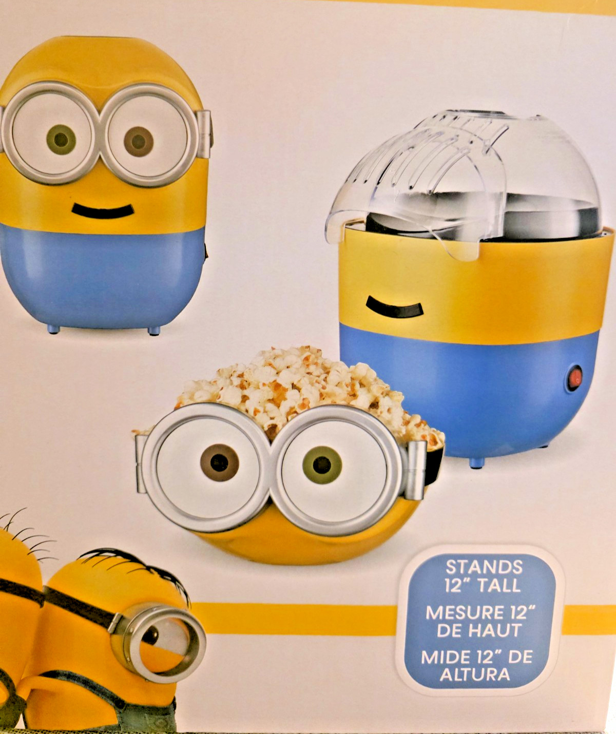 Minions Hot Air Popcorn Maker 12” Tall 1200W Oil-Free Popper New Movie Gift