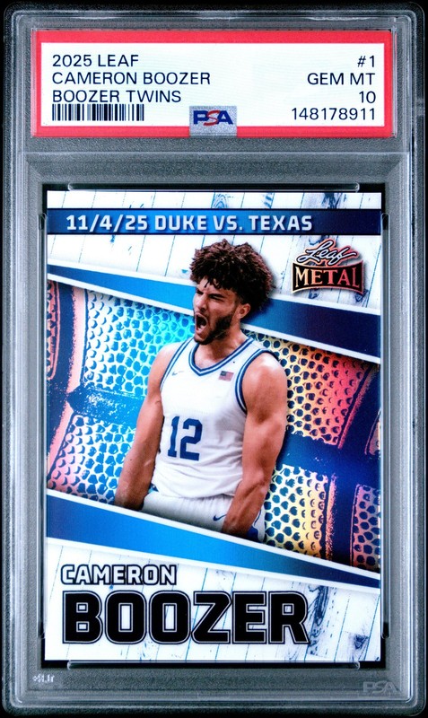 Graded 2025 Leaf Cameron Boozer #1 /439 Rookie Basketball Card PSA 10 Gem Mint
