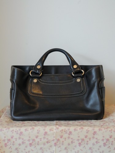 Vintage Celine Boogie Bag Black Leather Satchel Handbag Rare Early 2000s